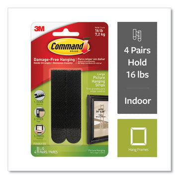 Command™ Picture Hanging Strips, Removable, Holds Up To 4 Lbs Per Pair, 0.75 X 3.65, Black, 4 Pairs-pack freeshipping - TVN Wholesale